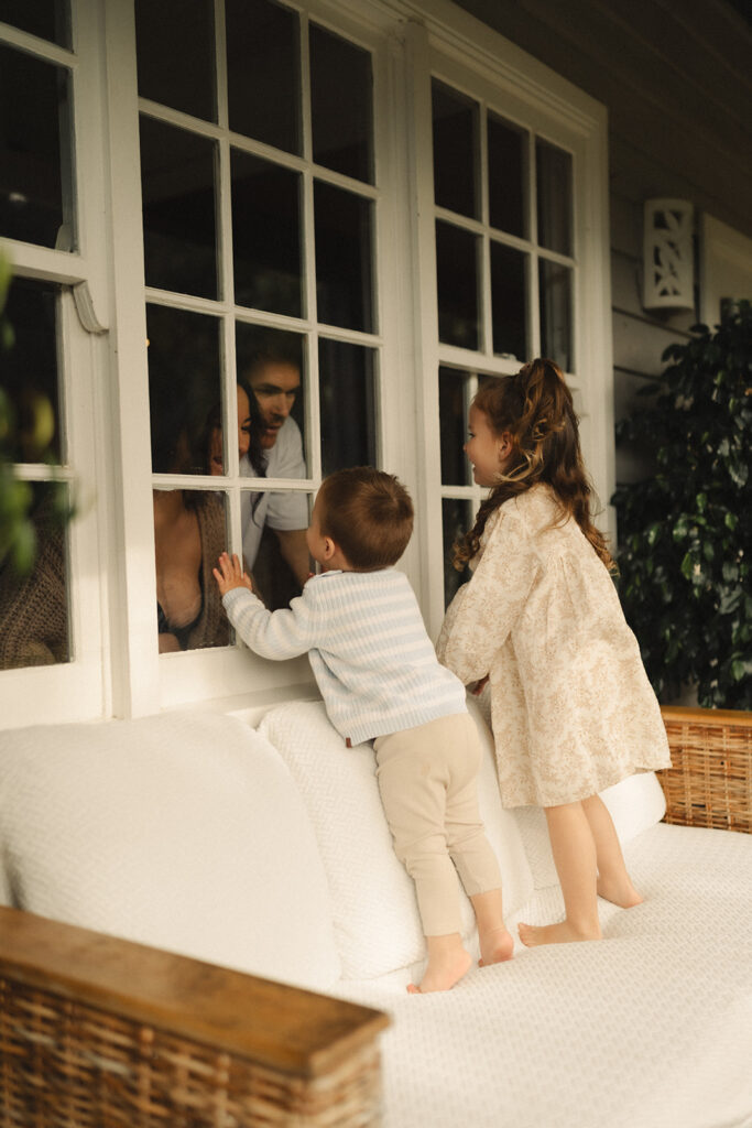 A family having staycation maternity photos taken