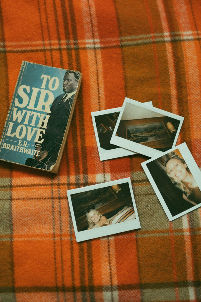 Emma and her son Cash on a vintage-style houseboat.